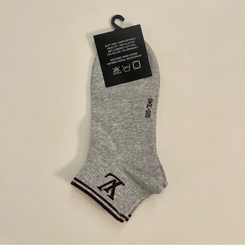 Premium Athletic Ankle Socks - Heather Gray & Dark Brown - Picture 2 of 5